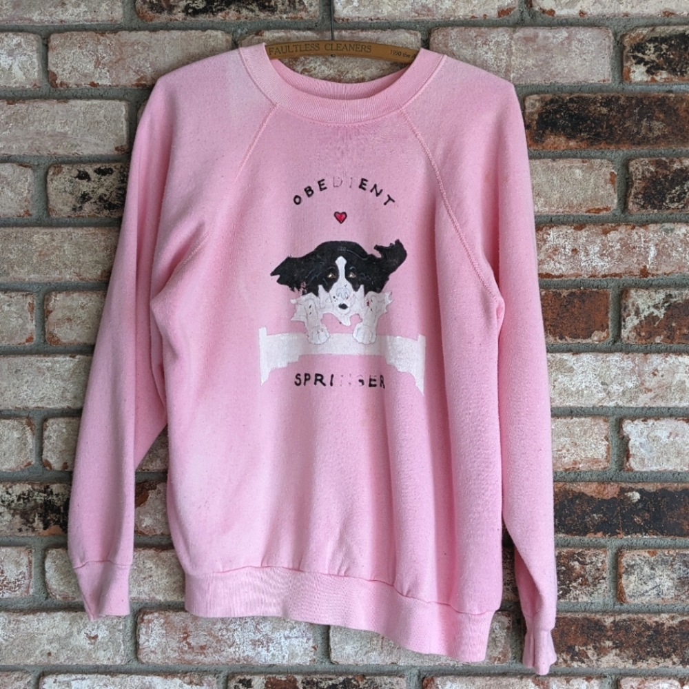 🐾 Vintage Springer Spaniel Puffy Paint Pink DIY Sweatshirt Large Weekend Sweats